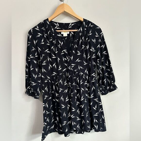 Anthropologie Maeve Long Sleeve Black and Cream Buttons Blouse - Picture 1 of 7